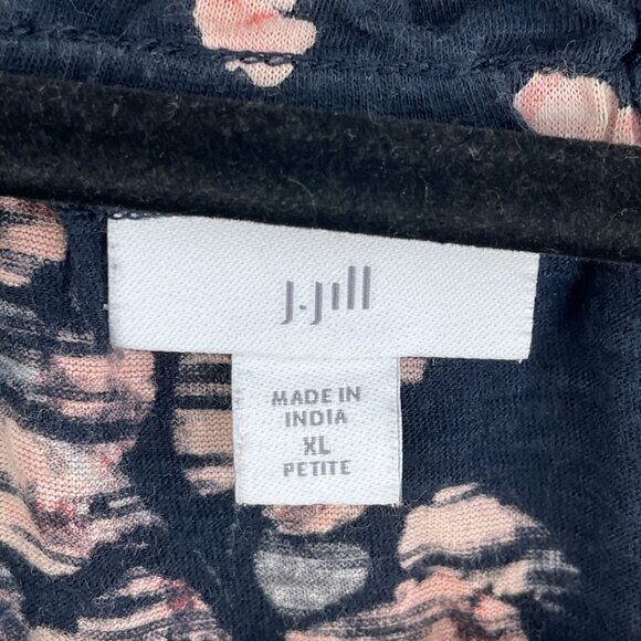 J Jill Womens XL Petite Navy Floral Off Shoulder Top 3/4 Sleeve Blouse Shirt - Picture 4 of 9